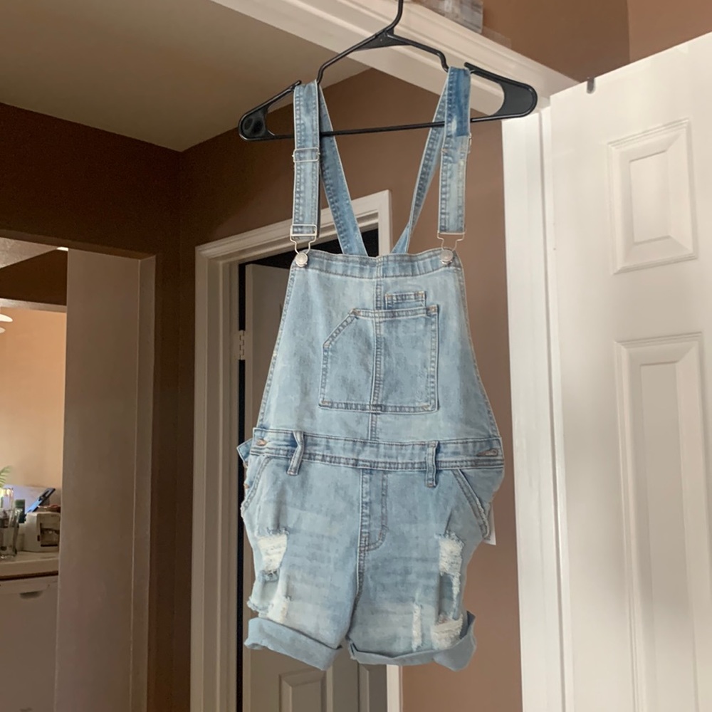 Tillys short cuffed overalls; never worn with tags still on